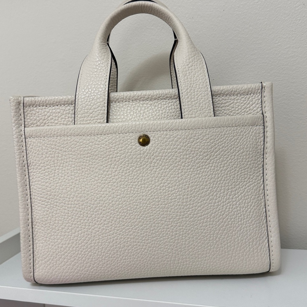 Coach White Pebbled Leather Tote with Taupe Logo and Trim - Picture 2 of 12